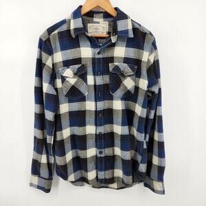 American Eagle Outfitters Men's Medium Black Blue Plaid Flannel Shirt Cotton